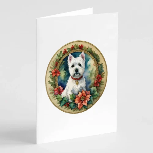 Westie Christmas Flowers Greeting Cards Pack of 8